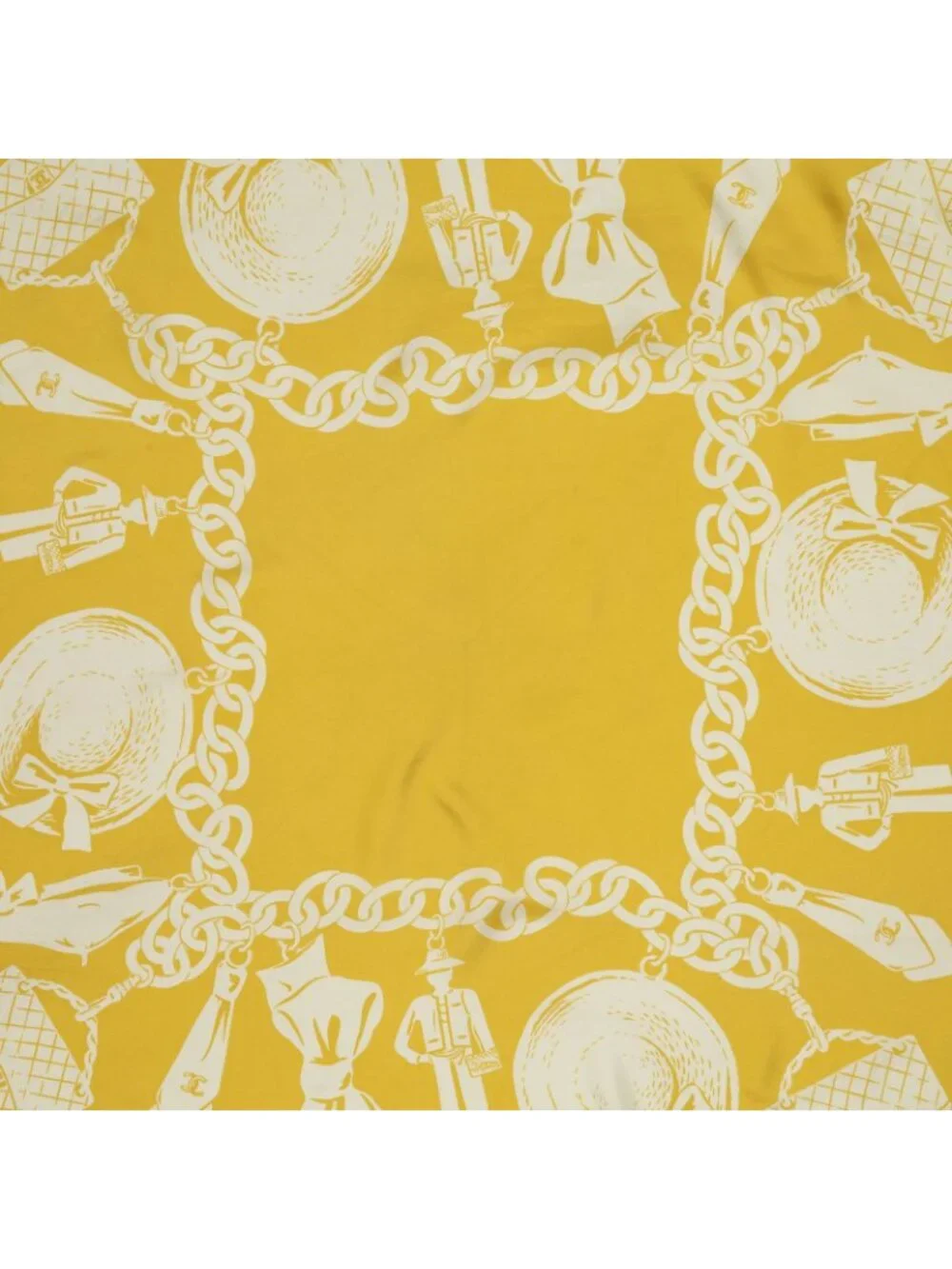Chanel Scarf Yellow White Silk